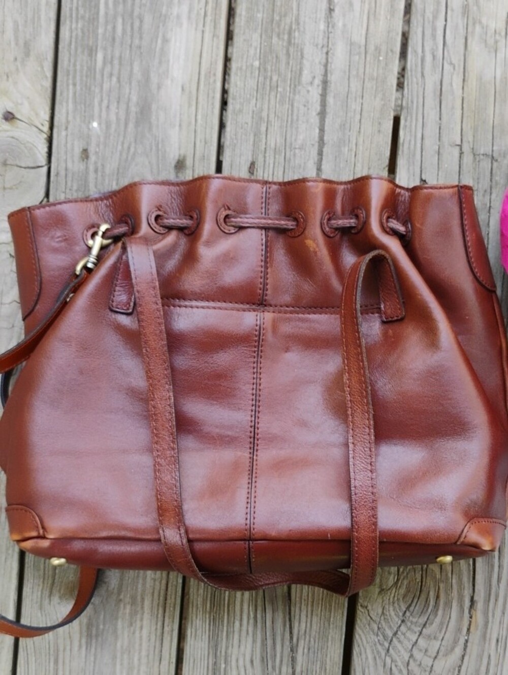 Patricia Nash Leather Whitney Drawstring Tote Bag - 3 Compartment _ Cross. Strap - Picture 15 of 15